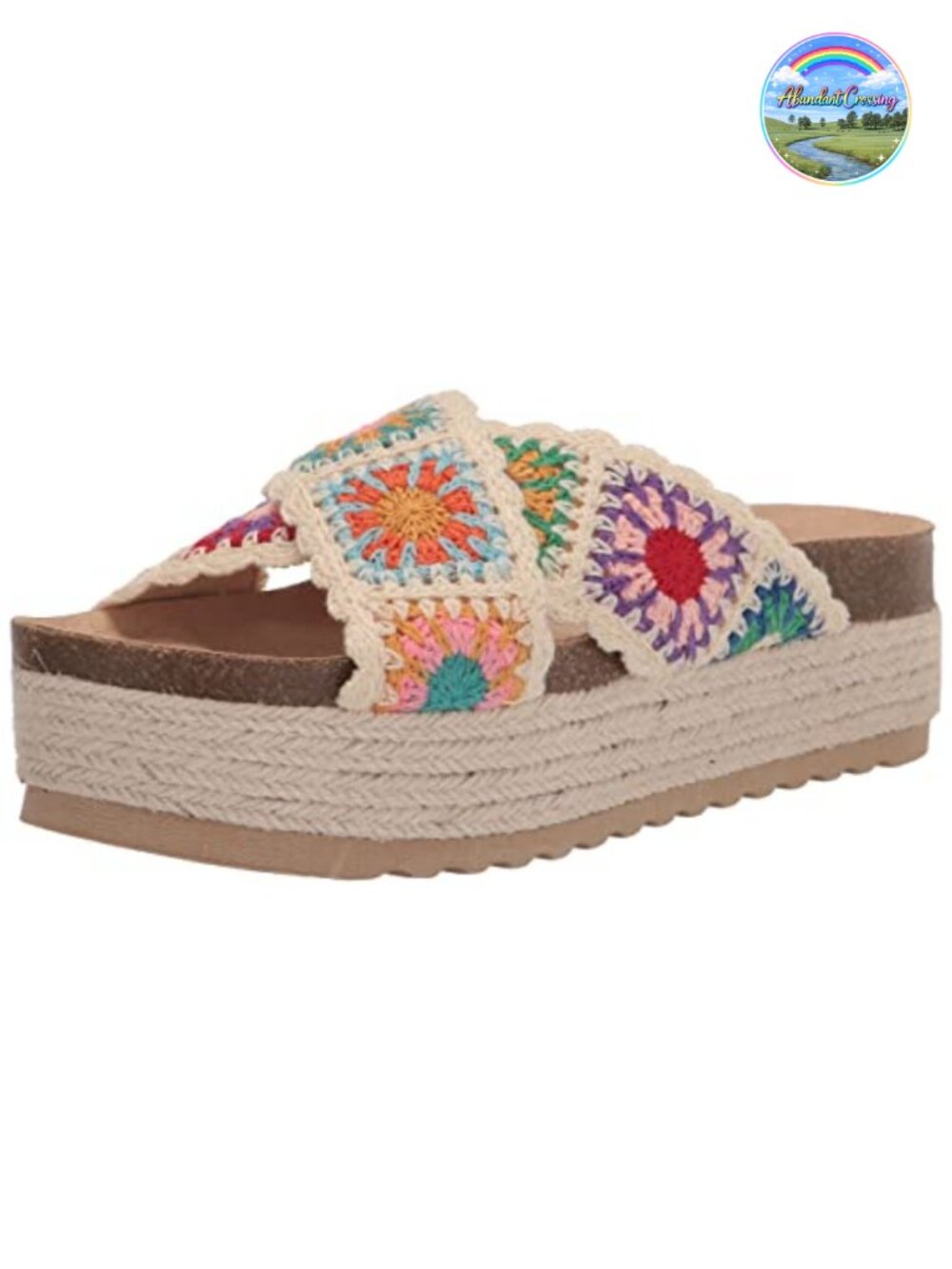 Platform Espadrille Wedge Sandal with Two Band Upper and Cushioned Insole